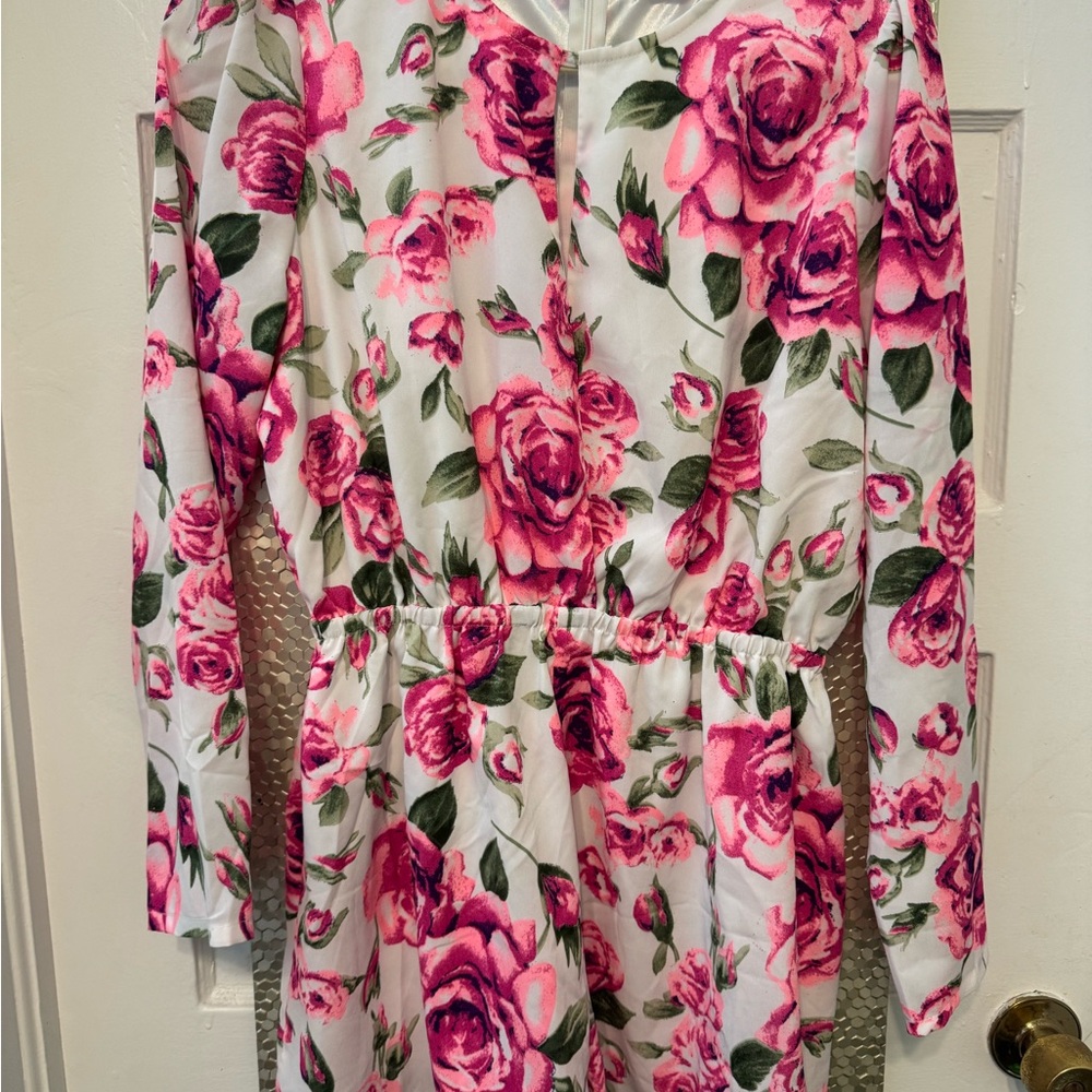 Floral Pink and White Long Sleeve Romper